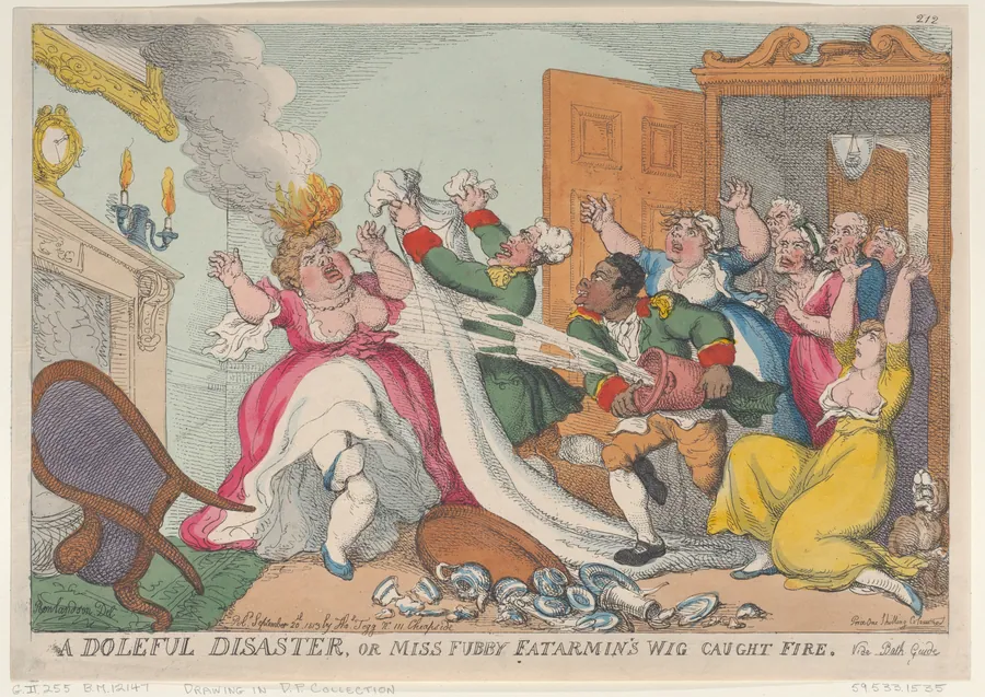 A Doleful Disaster, or Miss Fubby Fatarmin's Wig Caught Fire by Thomas Tegg