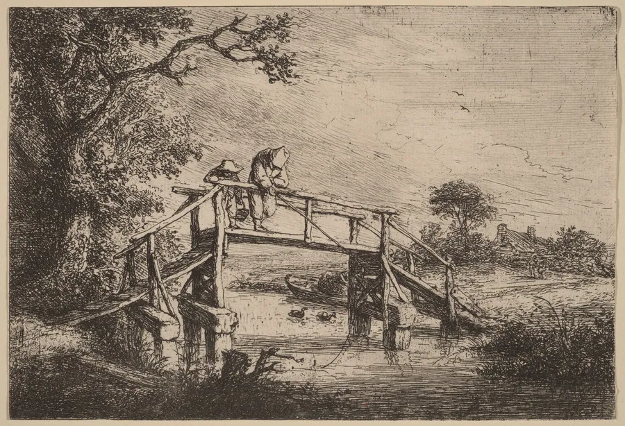 Landscape with a Bridge and Two Fishermen by Adriaen van Ostade