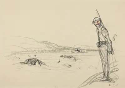 a) Along the Marne (recto); b) Study for Along the Marne (verso)