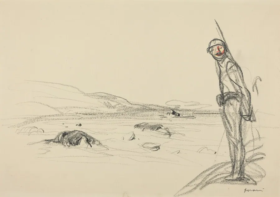 a) Along the Marne (recto); b) Study for Along the Marne (verso) by Jean-Louis Forain