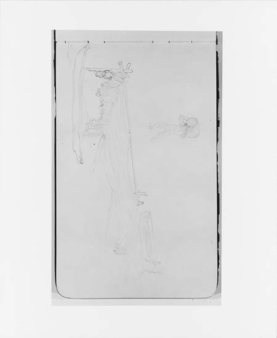 Sketches of Canoes and a Figure Carrying a Barrel (from Sketchbook) by Albert Bierstadt