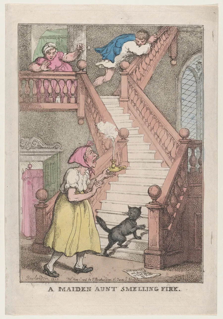A Maiden Aunt Smelling Fire by Rudolph Ackermann, London