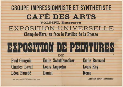Poster for "L'Exposition de Peintures du Groupe Impressionniste et Synthétiste" at Café des Arts