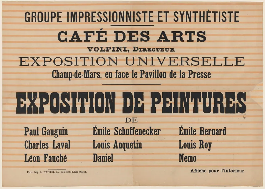 Poster for "L'Exposition de Peintures du Groupe Impressionniste et Synthétiste" at Café des Arts by French 19th Century