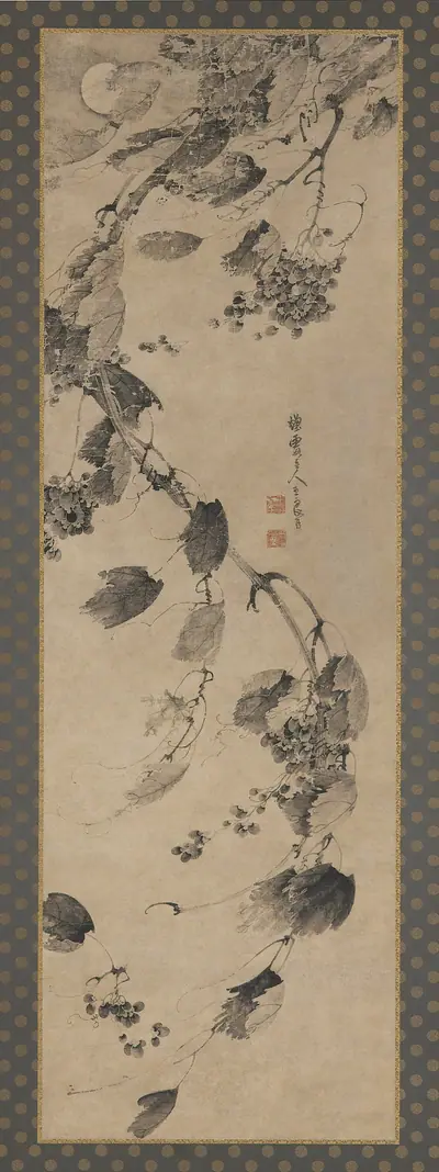 Grapevine in wind and moonlight
