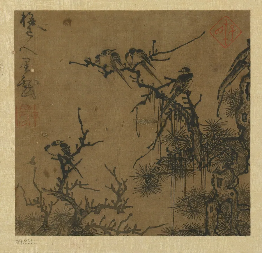 Birds and pines by Formerly attributed to Wu Zhen 吳鎮 (1280-1354)