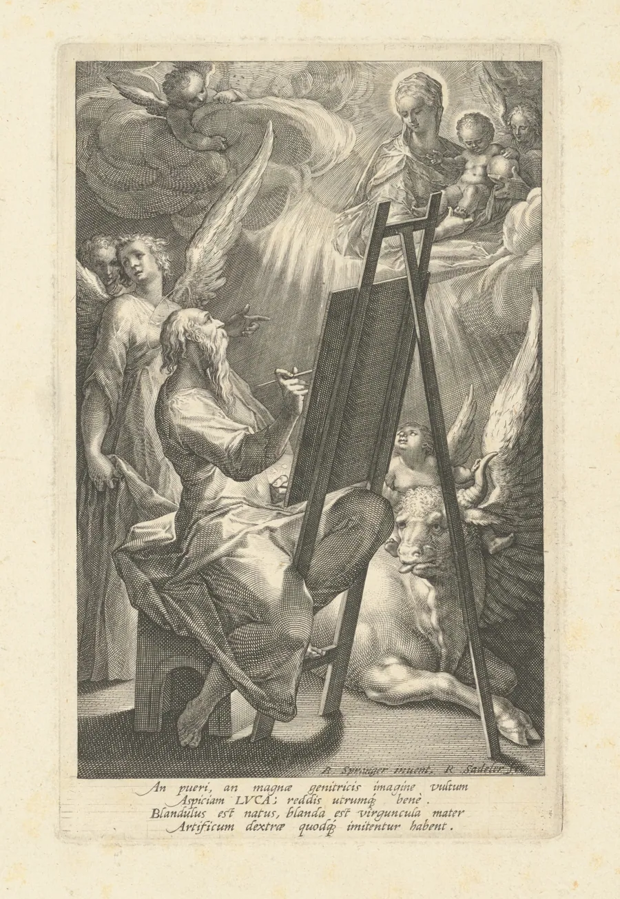 Saint Luke Painting the Virgin by Raphael Sadeler I