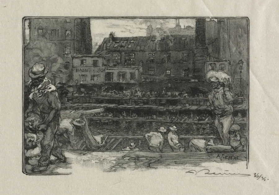 Unloaders of Plaster (Canal St. Martin) by Auguste Louis Lepère