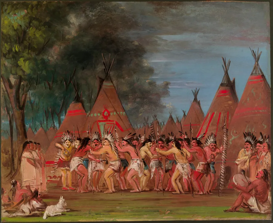 Dance of the Chiefs, Mouth of the Teton River by George Catlin, born Wilkes-Barre, PA 1796-died Jersey City, NJ 1872