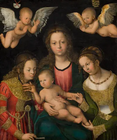 Maria med barnet mellem helgeninderne Katharina og Barbara