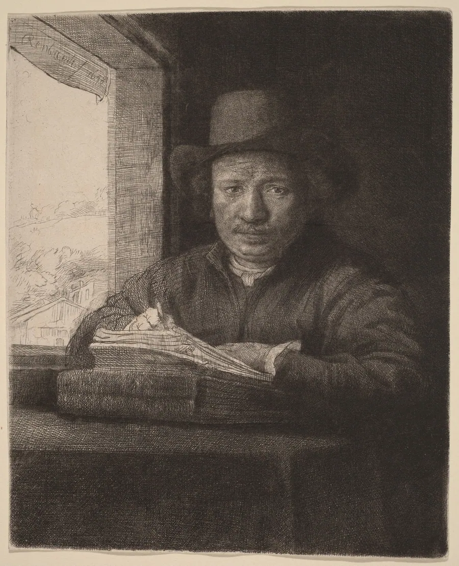 Self-Portrait Etching at a Window by Rembrandt van Rijn