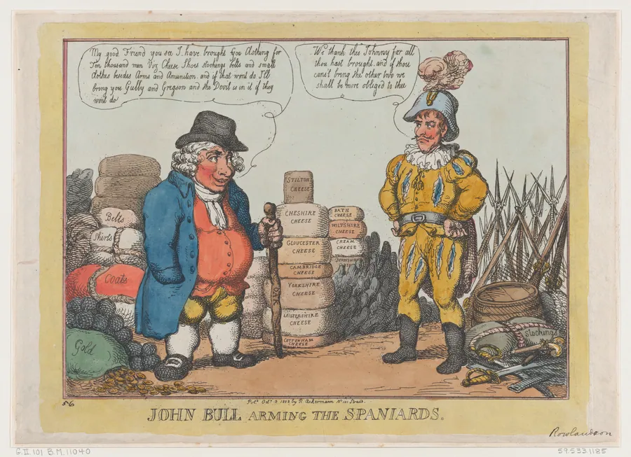 John Bull Arming The Spaniards by Rudolph Ackermann, London
