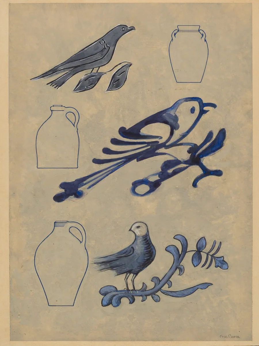 Bird Decorations on Stoneware Crock by Charles Caseau