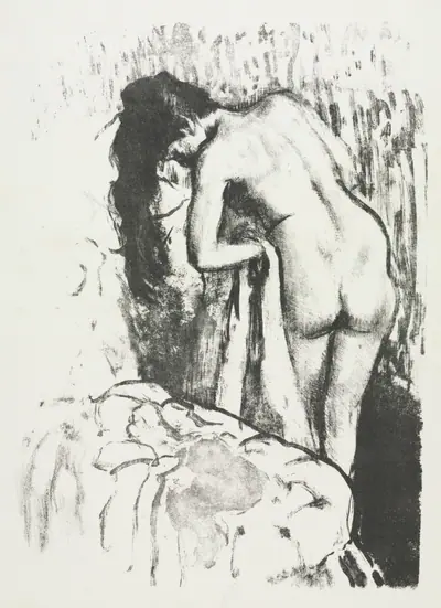 Nude Woman Standing, Drying Herself