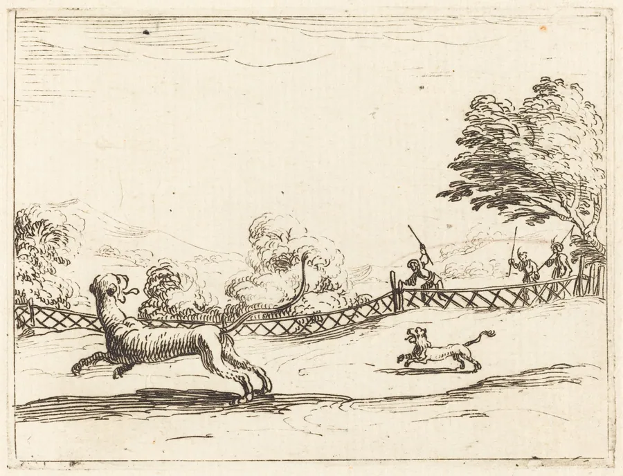 Lioness and Cub Pursued by Hunters by Jacques Callot