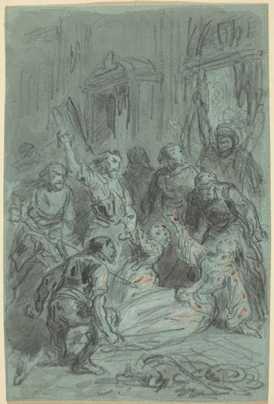 A Dramatic Scene with a Fainting Woman