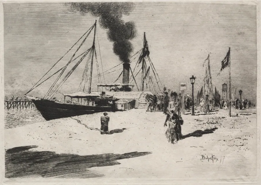 The Wharf at Trouville by Félix Hilaire Buhot