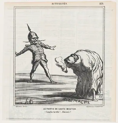 The leapfrog game: Bend your head down! Again!, from 'News of the day,' published in Le Charivari, October 20, 1868