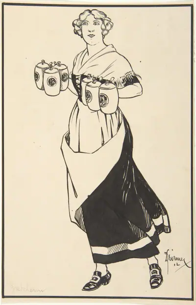 Woman Carrying Beer Steins