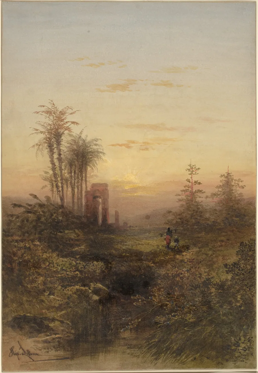 Sunset in an Oriental Landscape by Gabriel Hippolyte Lebas