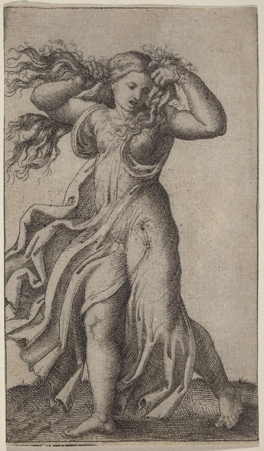 Woman Pulling Her Hair by Marcantonio Raimondi