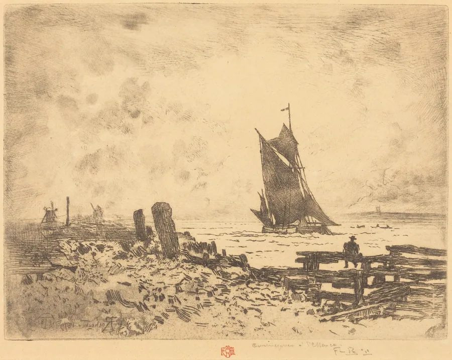 La Petite Marine - Souvenir de Medway (counterproof) by Félix-Hilaire Buhot