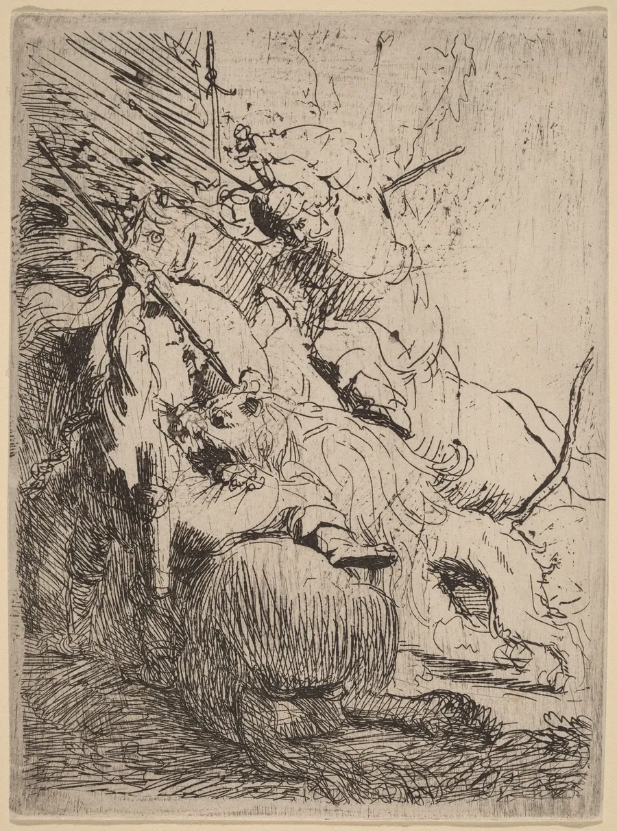The Small Lion Hunt (with One Lion) by Rembrandt van Rijn
