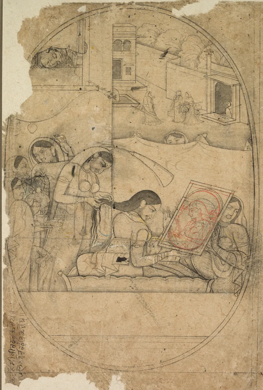 Radha's hair being dressed