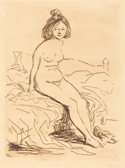 Femme nue, assise sur son lit, de face (Nude Woman, Seated on Her Bed, Front View)