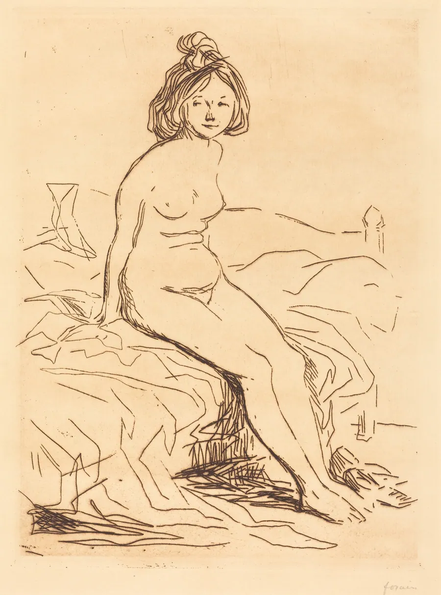 Femme nue, assise sur son lit, de face (Nude Woman, Seated on Her Bed, Front View) by Jean-Louis Forain