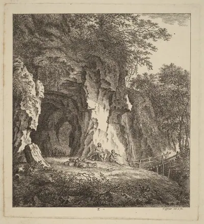 Two Shepherds in a Rocky Landscape