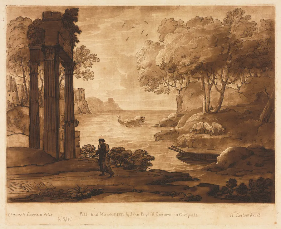 Liber Veritatis:  No. 200, A View on the Sea Shore, with the Story of Jesus by Richard Earlom