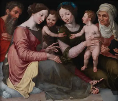 Den hellige familie med den lille Johannes, Skt. Elisabeth (Johannes' moder) og Skt. Anna (Marias moder)