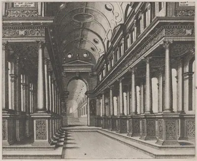 Interior of a Church with a Statue in the Far Background