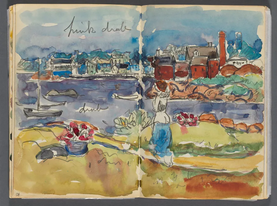 Sketchbook- The Granite Shore Hotel, Rockport, page 084 & 85: Harbor View with Color Notations by Maurice Prendergast