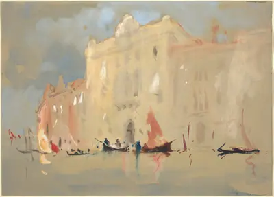 Gondolas Before a Palace on the Grand Canal in Venice