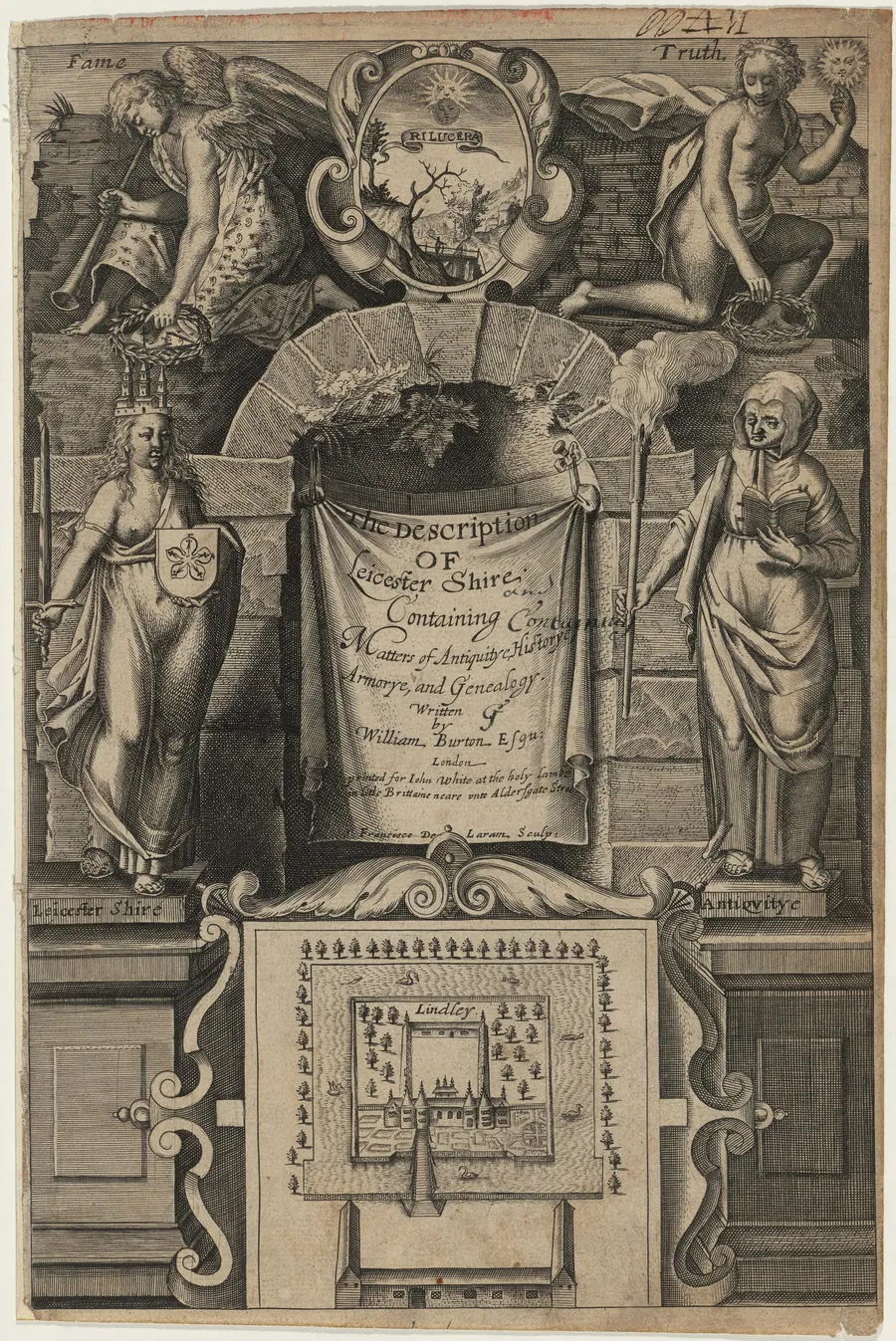 Frontispiece to  William Burton, Description of Leicestershire by Francis Delaram