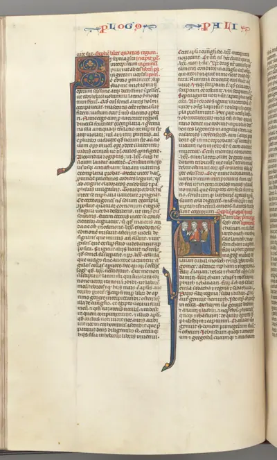 Fol. 148v, Chronicles I, historiated initial A, three descendants of Adam