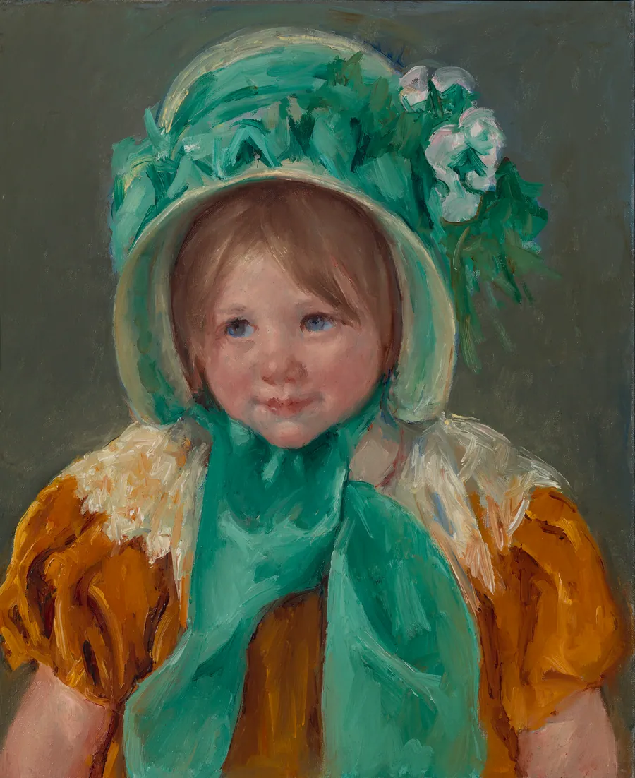 Sara in a Green Bonnet by Mary Cassatt, born Allegheny City, PA 1844-died Mesnil-Theribus, France 1926