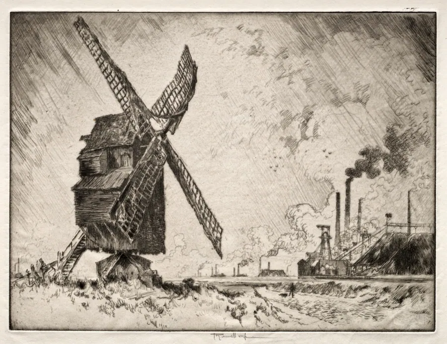Old and New Mills, Valenciennes, France by Joseph Pennell