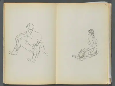 Sketchbook- The Granite Shore Hotel, Rockport, page 044 & 45: Male and Female Seated Figures