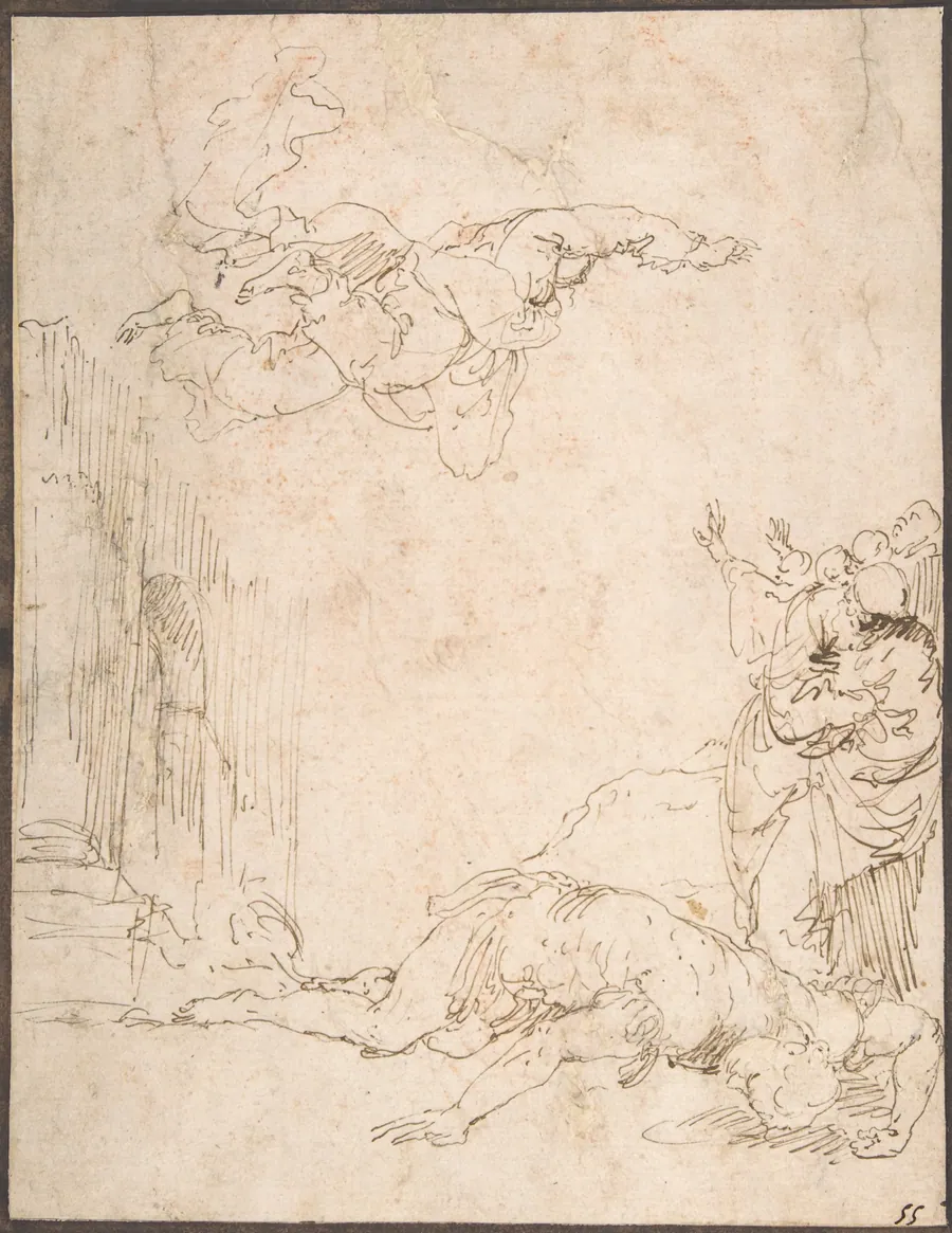 Unidentified Scene: Figures Watching a Fallen Giant and Another Figure Levitating by Jusepe de Ribera (called Lo Spagnoletto)