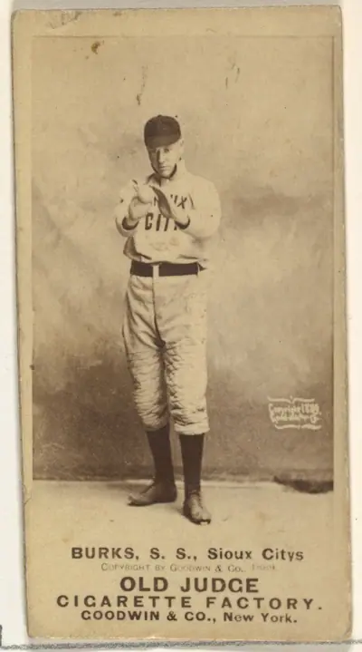 Robert E. Burks, Shortstop, Sioux City Corn Huskers, from the Old Judge series (N172) for Old Judge Cigarettes
