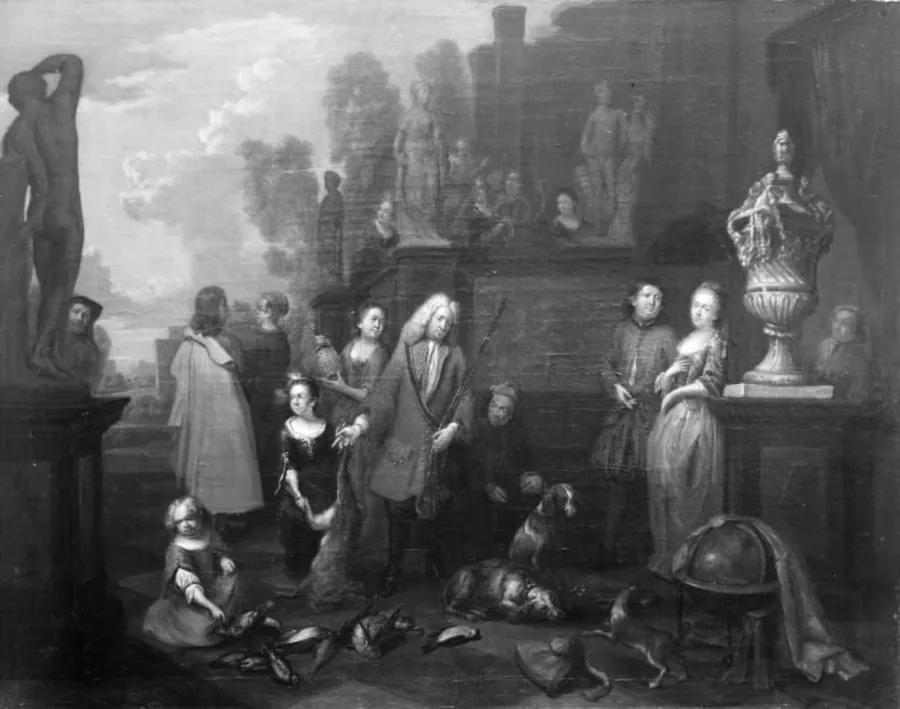 En herres hjemkomst fra jagten by Ignatius van der Beken