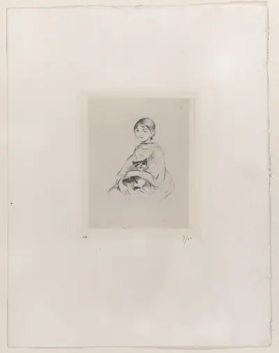 Young Girl with a Cat, after a portrait of Julie Manet by Renoir