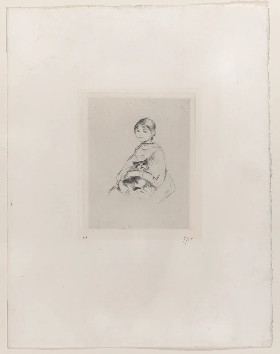 Young Girl with a Cat, after a portrait of Julie Manet by Renoir by Berthe Morisot