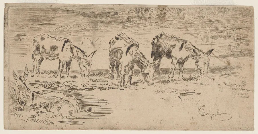 Quatre Anons dans un Prè by Félix-Hilaire Buhot