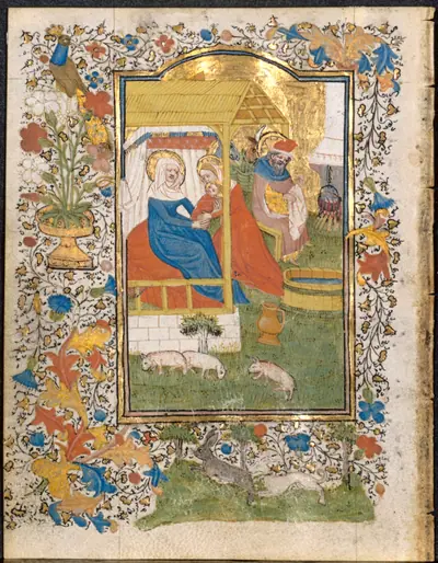 The Nativity: Leaf from a Book of Hours (3 of 6 Excised Leaves)