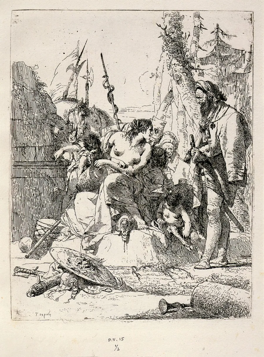 Seated Woman and Standing Man Surrounded by Other Figures and Paraphernalia by Giovanni Battista Tiepolo