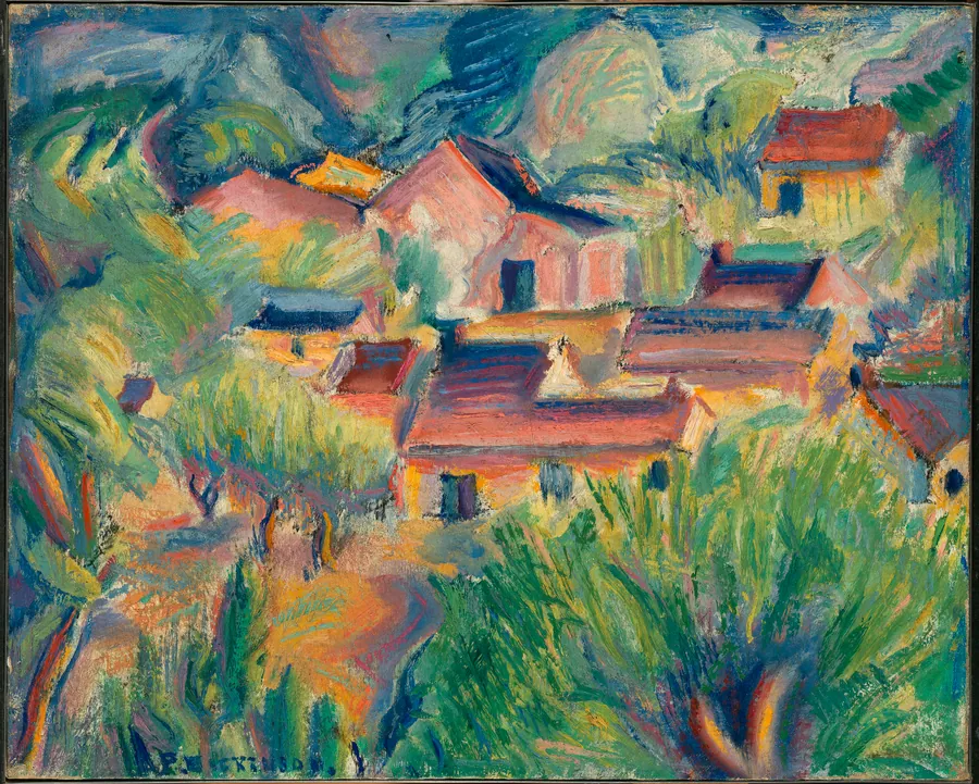 Houses and Landscape by Preston Dickinson, born New York City 1889-died Irun, Spain 1930